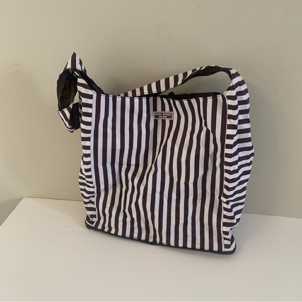 Henri Bendel Packable Black and White Striped Shoulder Bag - Picture 2 of 9